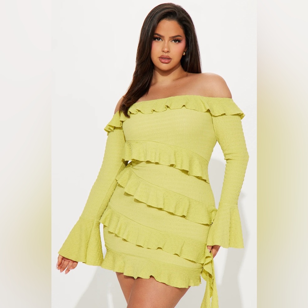 Fashion Nova Chartreuse Ruffle Romance Dress 2X